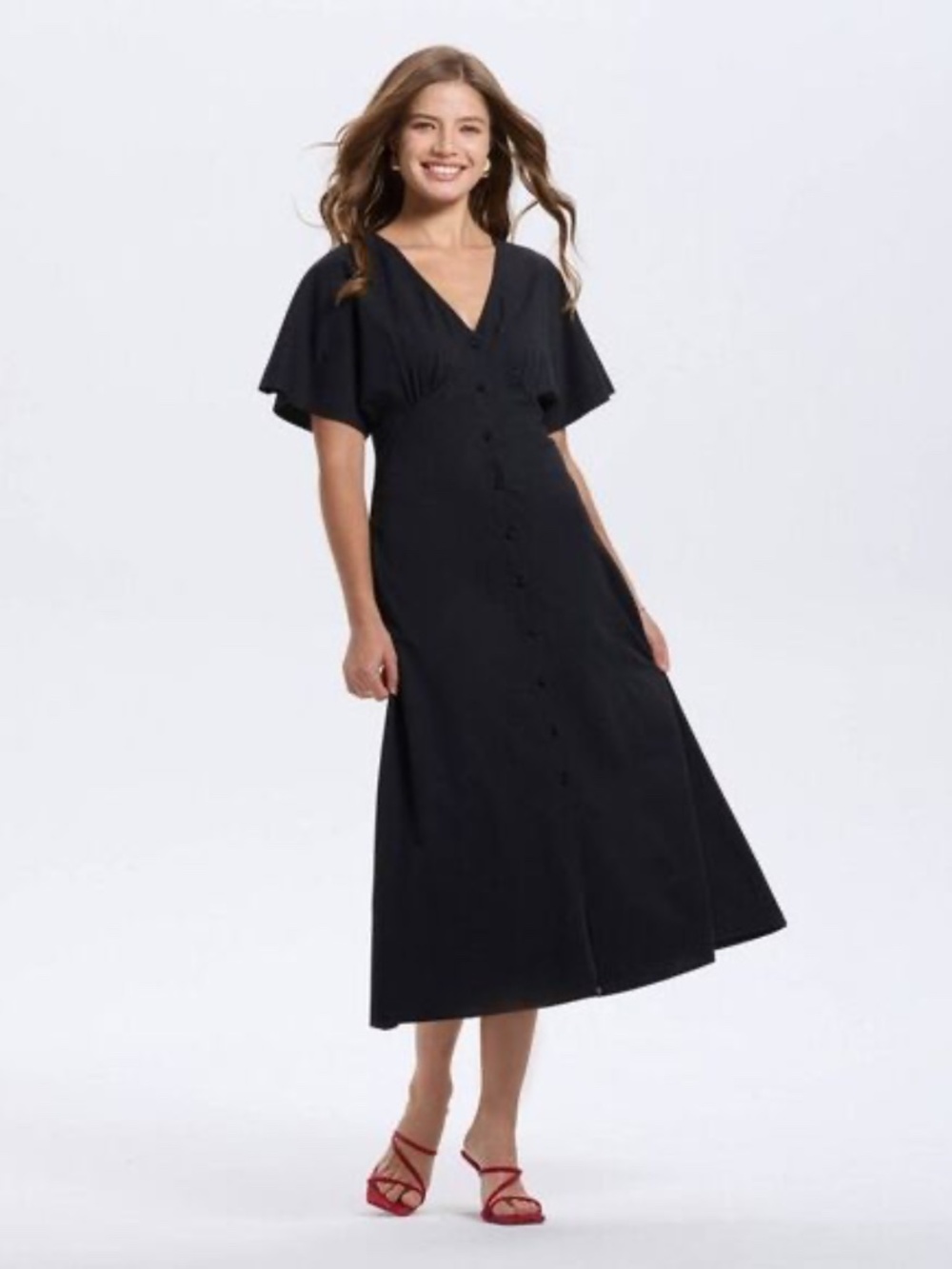 NWT A New Day Black Button-Down Flared Midi Dress Size XL